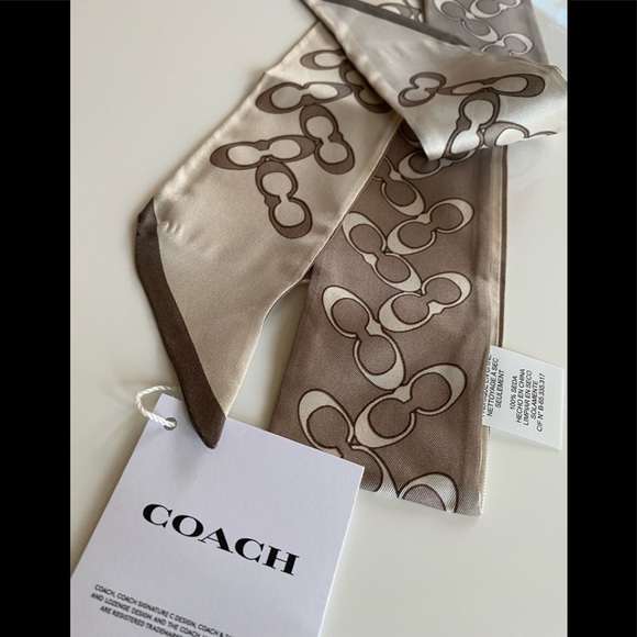 NWT Coach Signature Silk Scarf 30068 Gray Birch - Picture 1 of 9